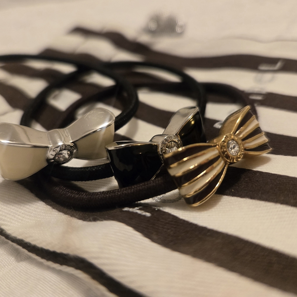 NEW Henri Bendel Metallic Bow Hair Ties - Silver, Black, and Gold